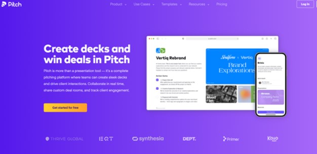Главная страница Pitch — платформа для создания презентаций и питч-деков с совместной работой в реальном времени.